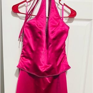 Hot pink v neck brides maid dress